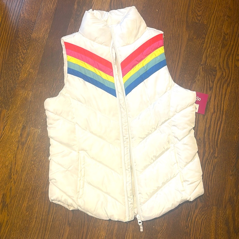 So vintage style rainbow vest.  Size M